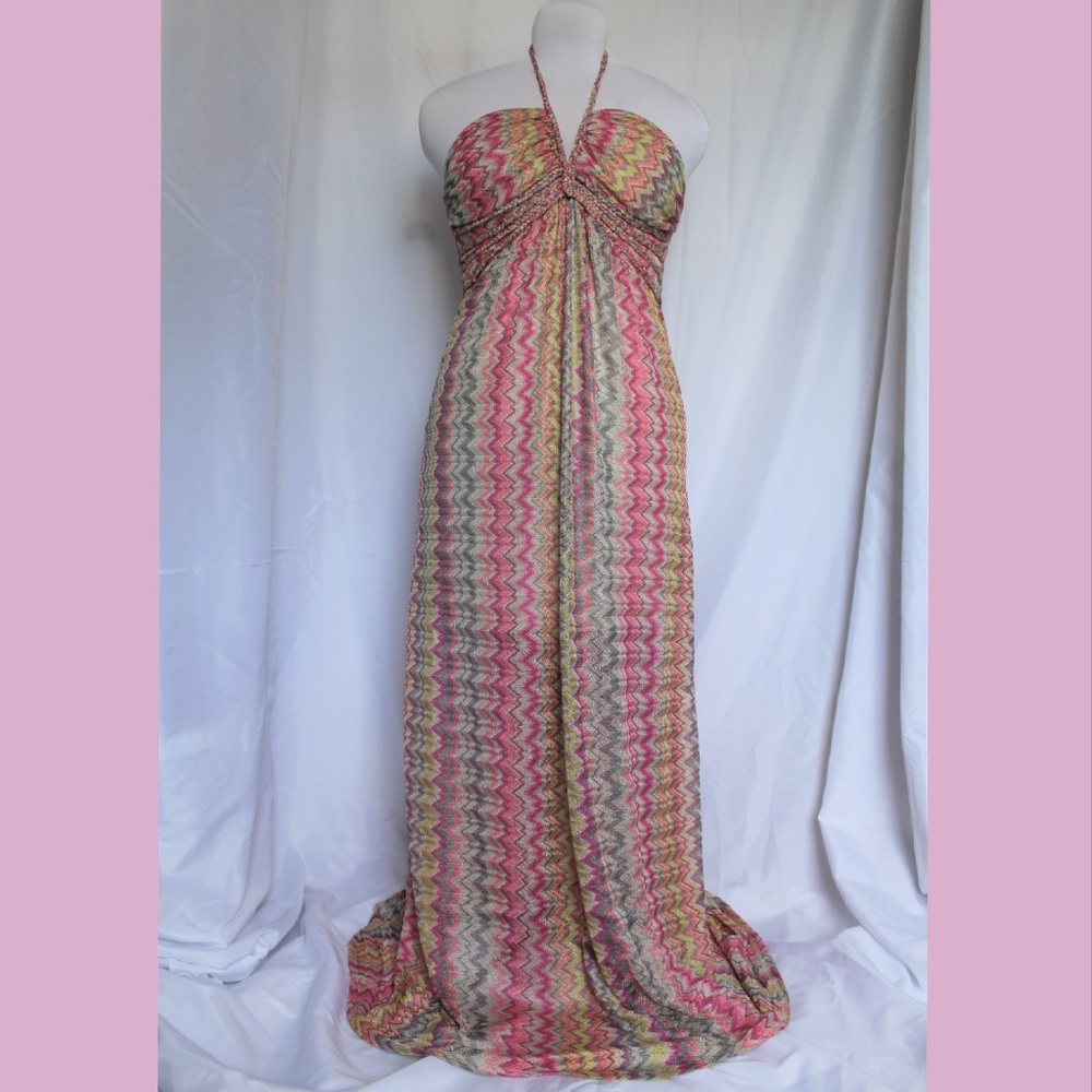 Long Multicolored Halter Maxi Dress